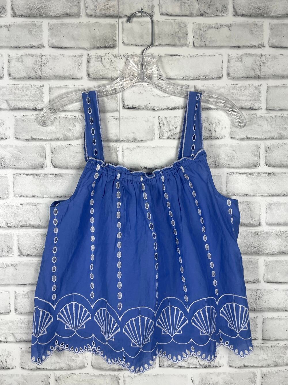 Violet Sky Blue Cotton Cami Tank Top Small Seashell Eyelet Embroidered